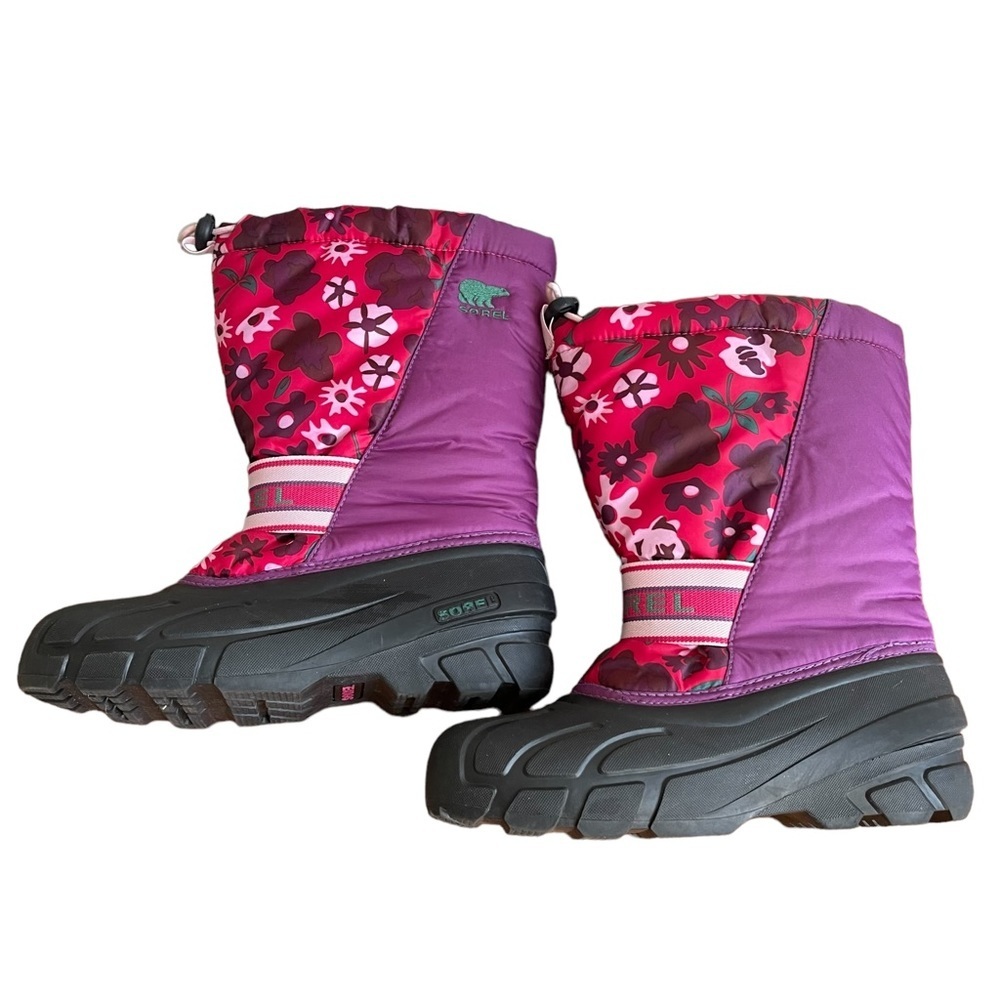 Sorel Pink Floral Print with Purple & Black Waterproof Insulated Snow Boots